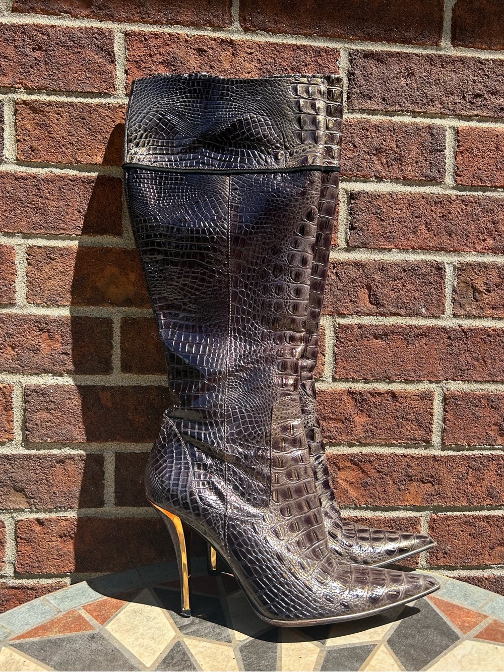 Leather alligator knee high boots